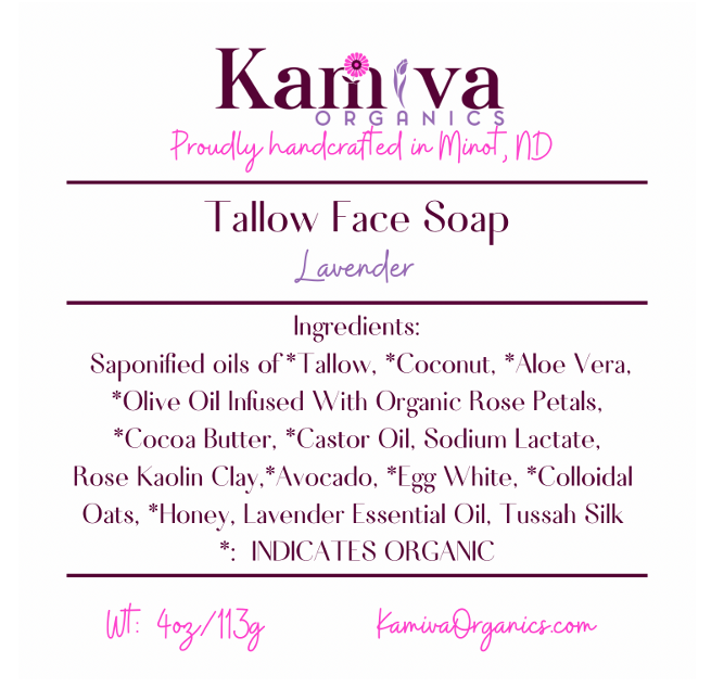 Tallow Facial Soap - Lavender - Kamiva Organics